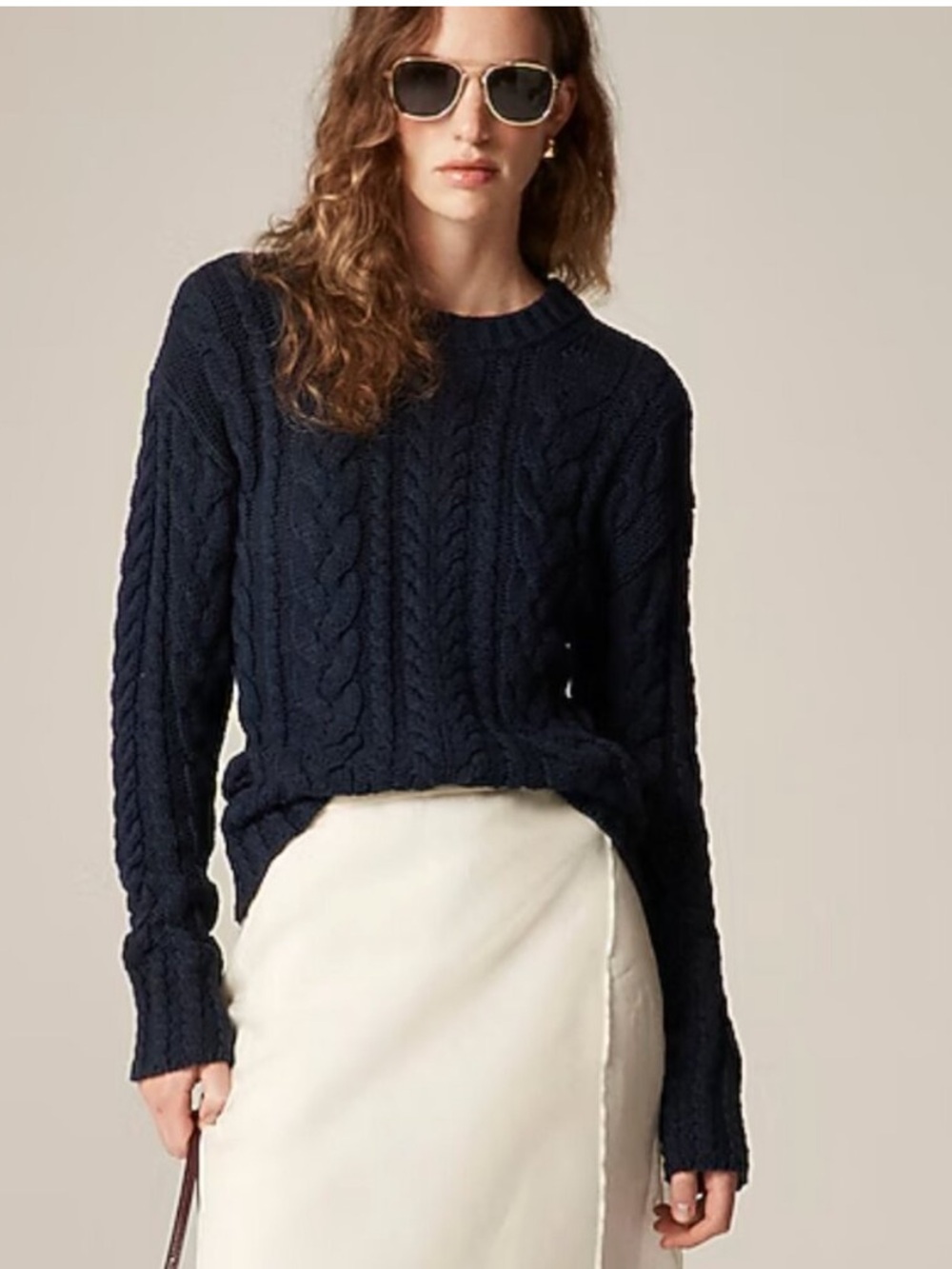 NEW J.CREW Cable-knit Crewneck Sweater Size XS Navy CN860 100% cotton